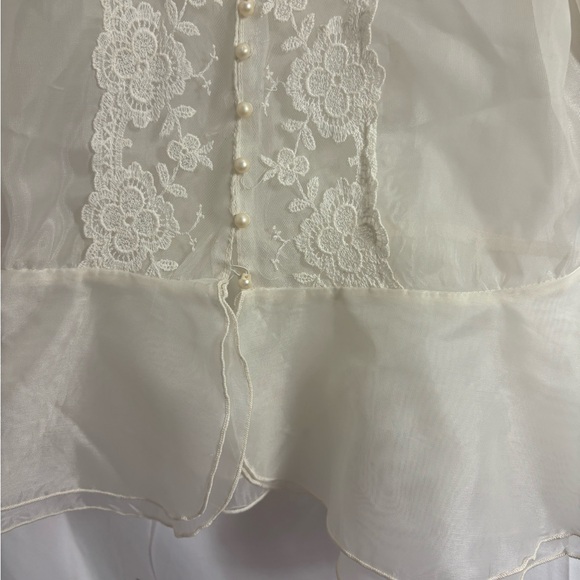 VTG Ivory Sheer Lace Pearl Button Puff Sleeve Victorian Blouse Size S/M - Picture 12 of 16